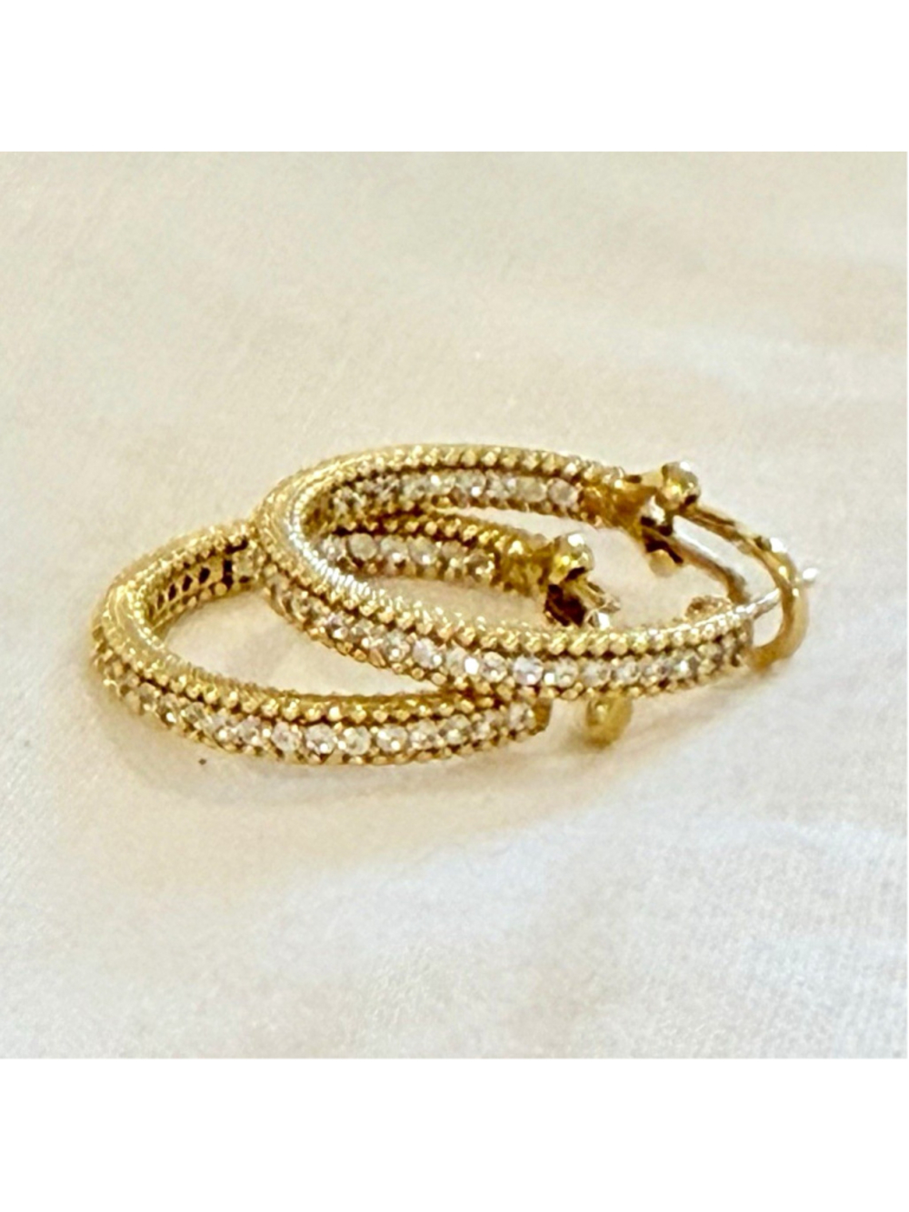 Judith Ripka 925 Silver 14K Gold Plated Diamonique Textured Hoop Earrings